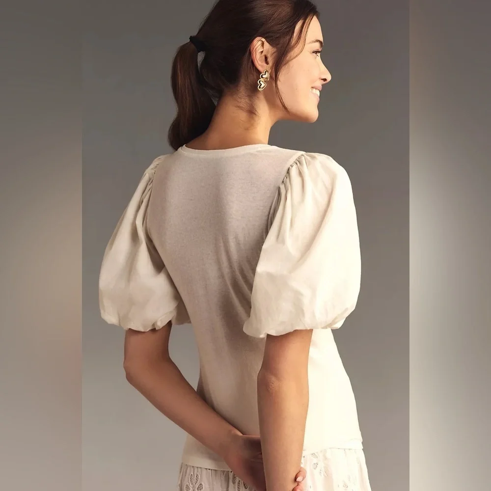Anthropologie Puff-Sleeve V-Neck Top